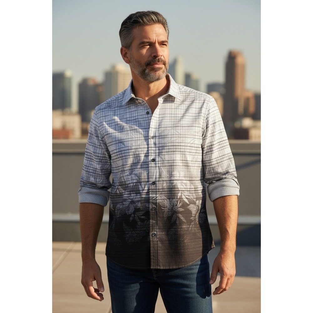 Tommy Bahama Mens Small Lazlo Fade to Black Long Sleeve Shirt Night Cap NWT
